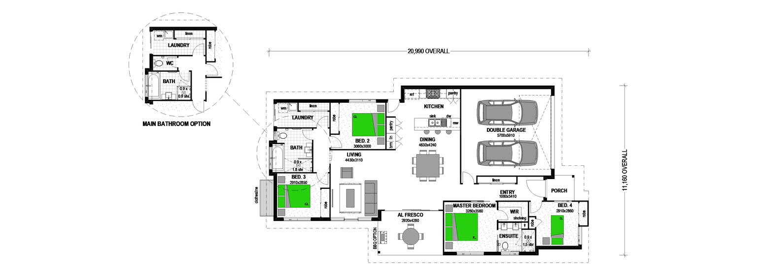 Spacious open plan kitchen and living area. floor plan